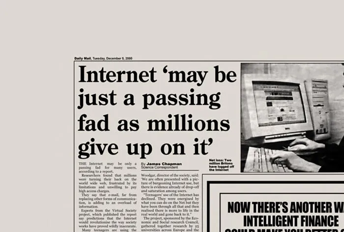 Old newspaper article about internet passing fad from 2001.