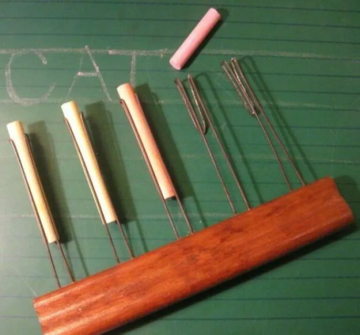Old-fashioned classroom pointer sticks on chalkboard nostalgic item