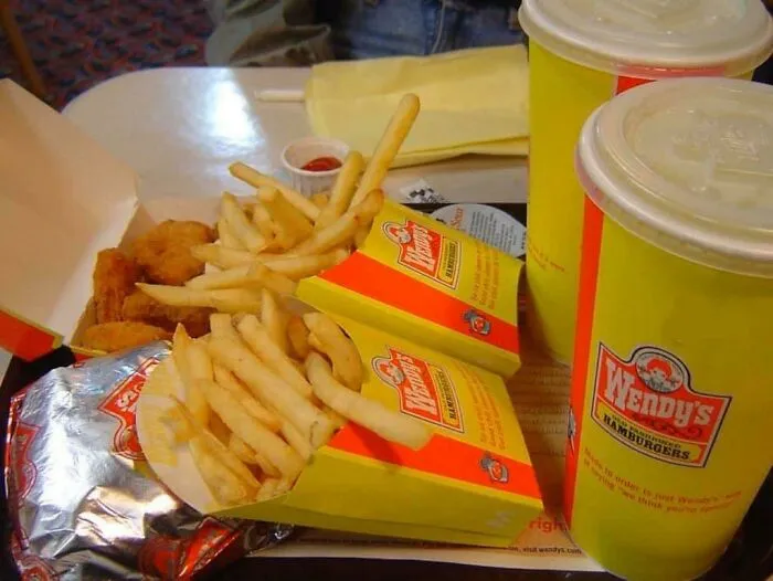 Classic Wendy's fast food meal with fries and drinks