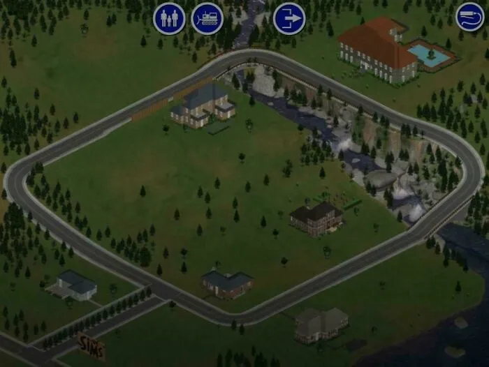 The Sims classic video game neighborhood layout