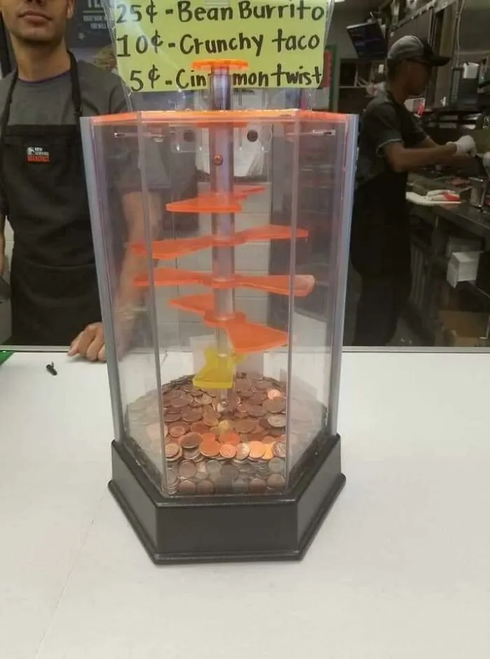 Penny drop coin game at fast food restaurant