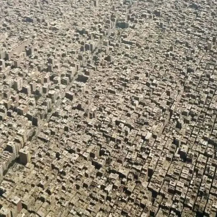 Aerial image of extremely dense building construction in city