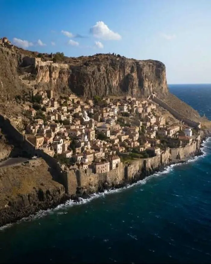 Construction fail of ancient coastal village with irregular building layout