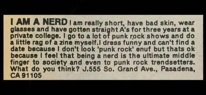A personal ad from the past written by a self-described nerd looking for love