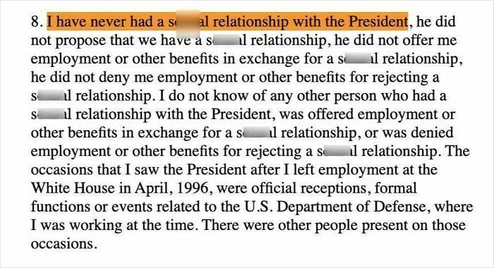 Legal document text excerpt referencing a historical 2001 news event involving the President