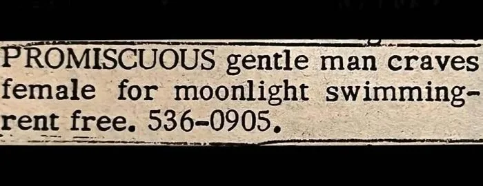 A vintage personal ad placed in a newspaper by a gentleman looking for love.