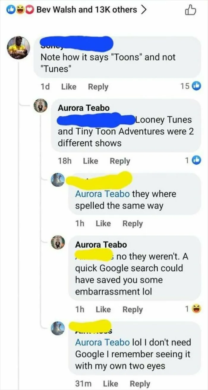 A comment section illustrating people who corrected someone with total confidence and got it completely wrong about show names