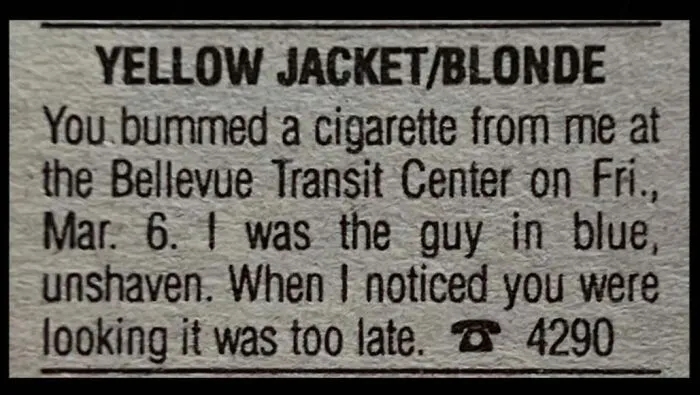 A retro personal ad from the past about a transit center encounter looking for love.