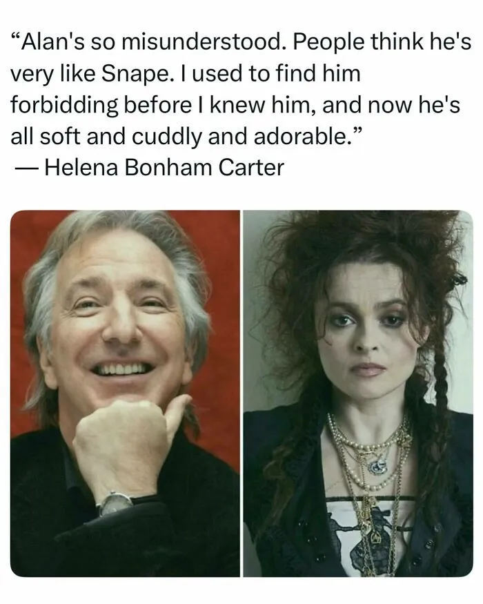 Photos of actor Alan Rickman and actress Helena Bonham Carter as interesting facts about the world