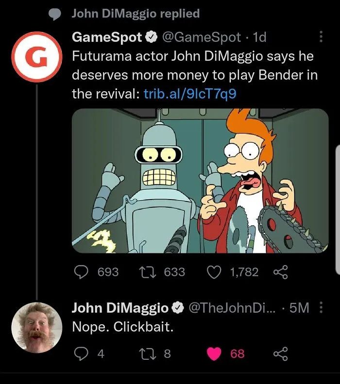 Actor John DiMaggio replying to ridiculous lies spread by news outlets regarding his pay.