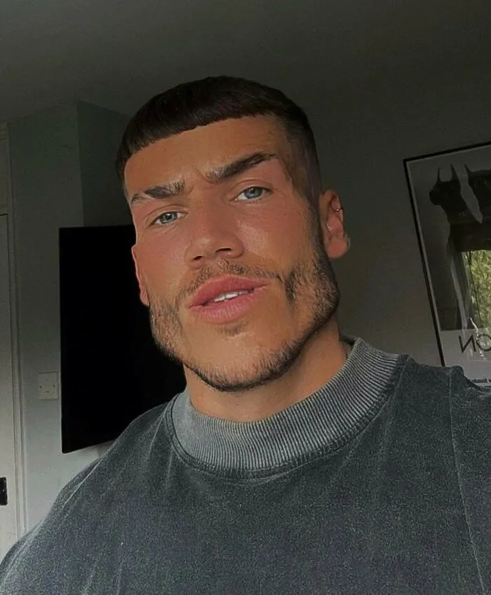 Ridiculous edited photos of a man with unnatural facial proportions and an edited beard