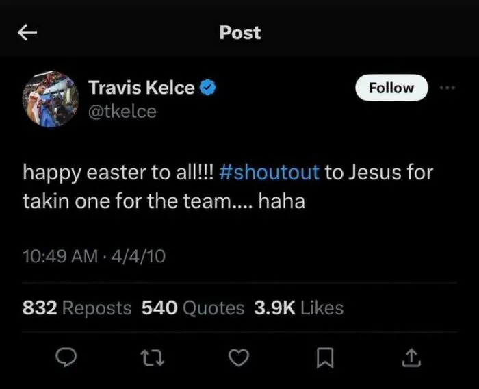 An old tweet by Travis Kelce about Easter, illustrating celebrity social media fails.