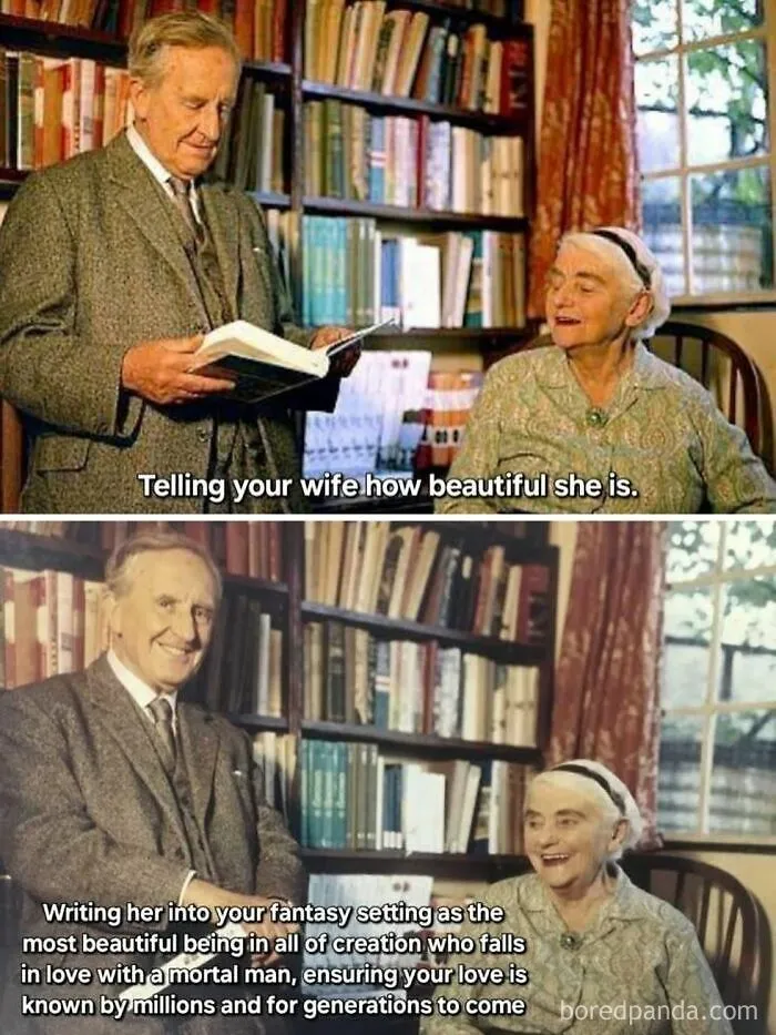 Tolkien telling his wife she is the most beautiful being in history meme