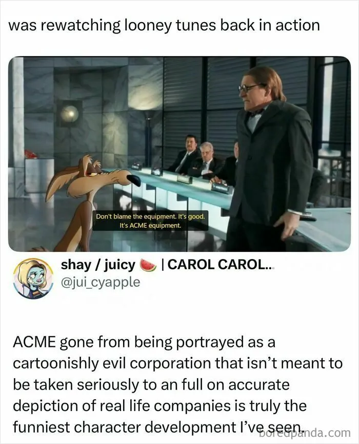 Funny random post about Looney Tunes Back in Action and the corporate depiction of ACME.