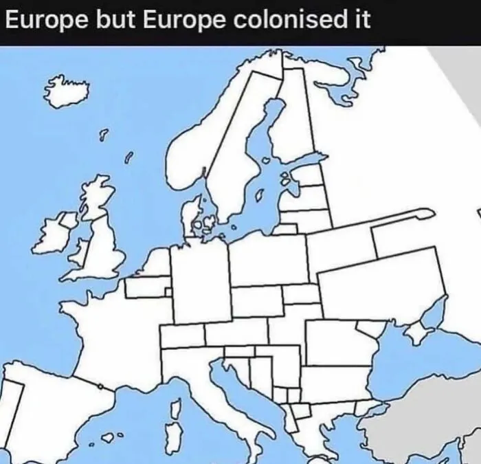 Map of Europe humorously redrawn with different borders in history memes