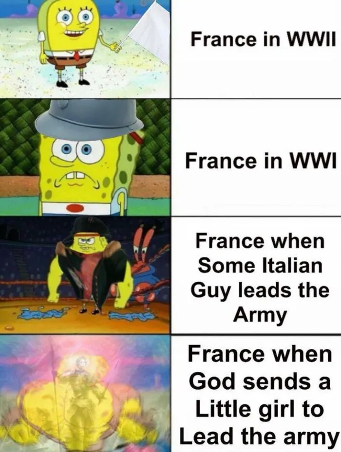 Hilarious history meme of France in WWI and WWII with SpongeBob