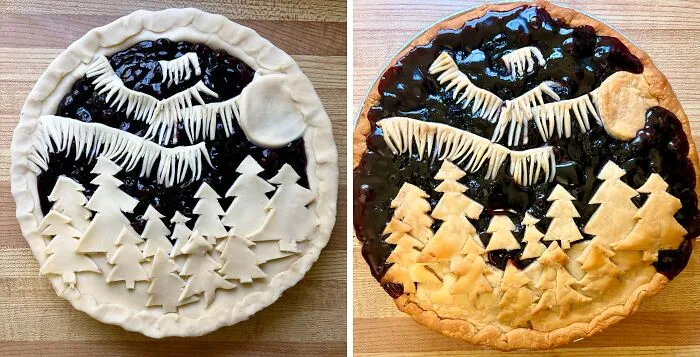 Unbaked blueberry pie decorated with pie crust cutouts, showing a creative bakingfail project.