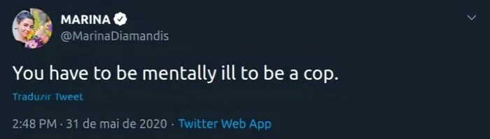 Tweet from MARINA reading You have to be mentally ill to be a cop, an example of celebrity social media fails.