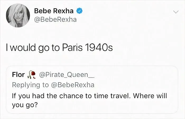 Bebe Rexha tweet about time travel included in a list of celebrity social media fails.