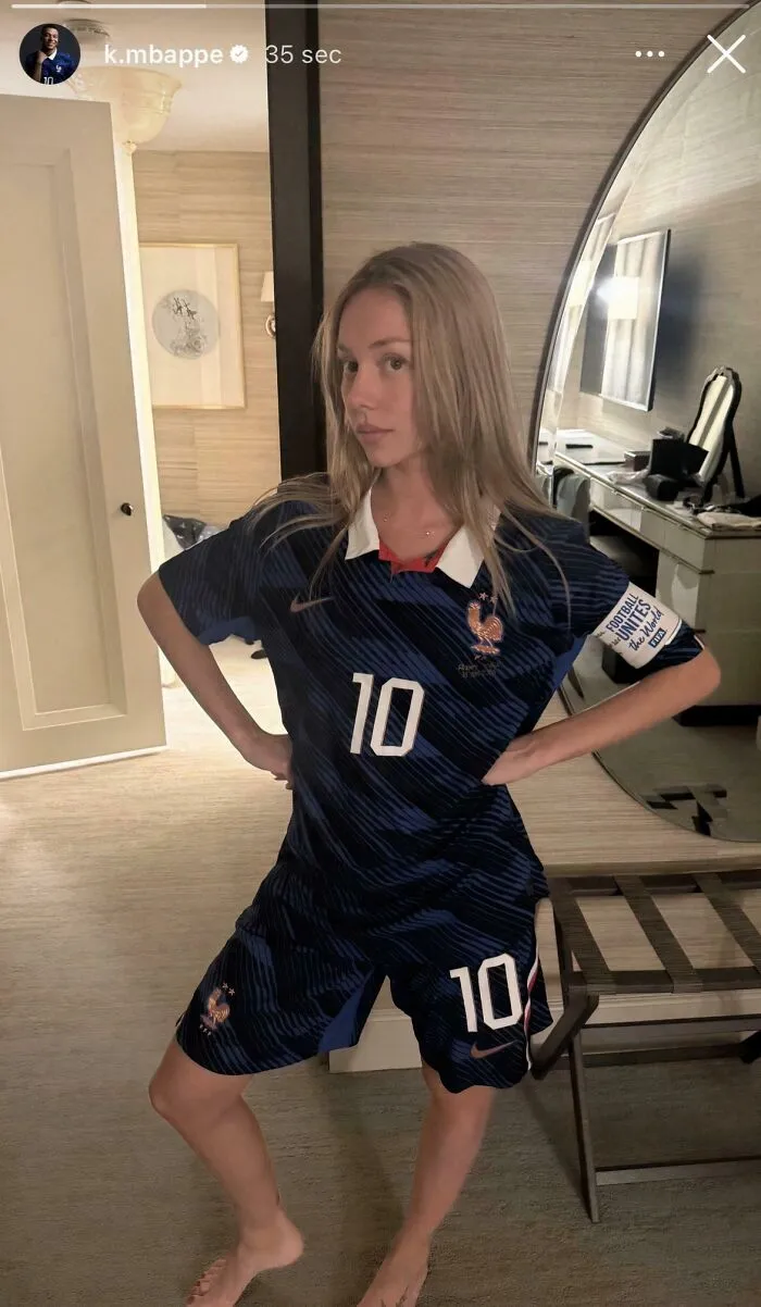 Kylian Mbappe social media post featuring a woman in a jersey, an example of celebrity social media fails.