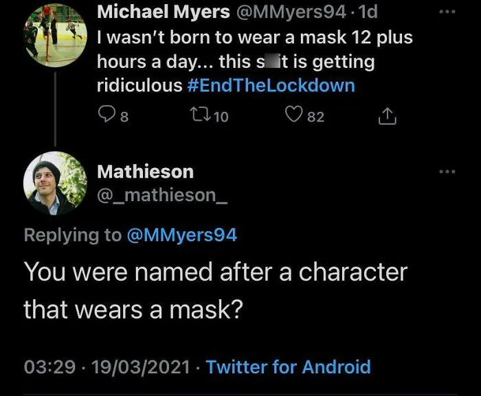 Twitter joke about mask wearing linked to character named Michael Myers
