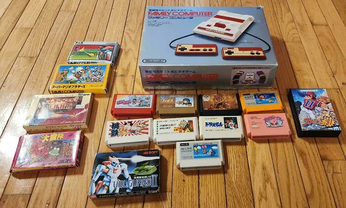 Classic Nintendo Family Computer with cartridges found in dumpster