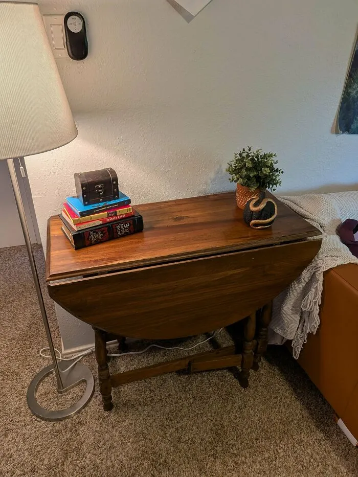 Foldable wooden drop-leaf table found dumpster diving
