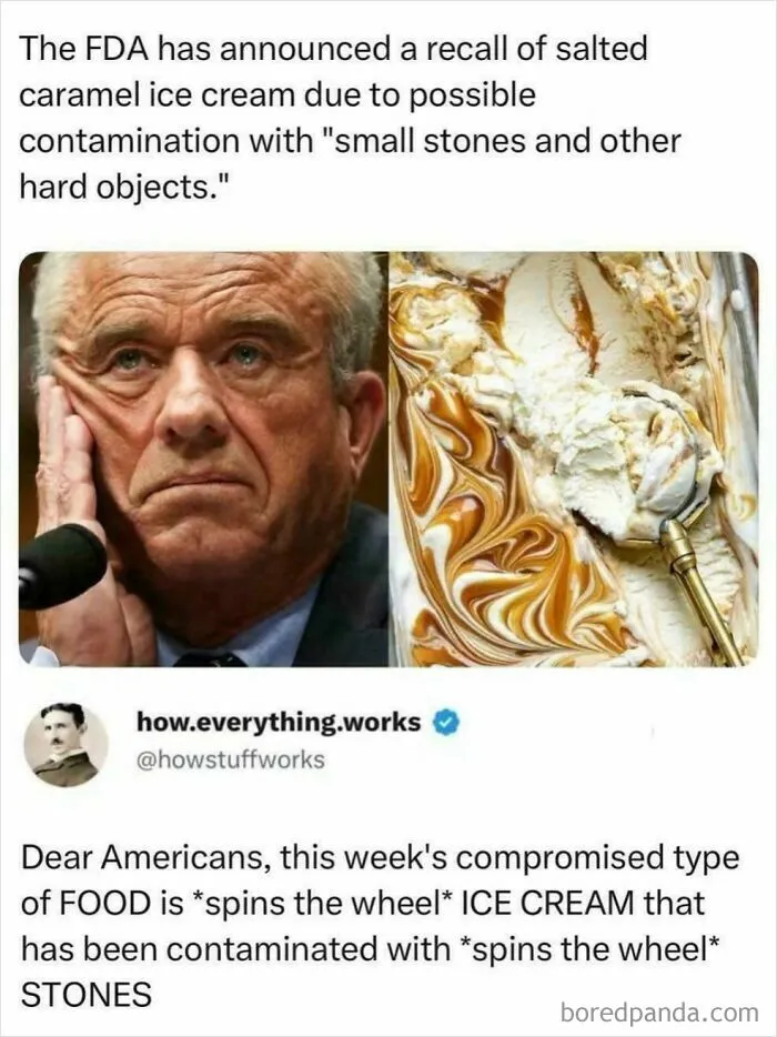 FDA recall announcement of salted caramel ice cream due to contamination with stones