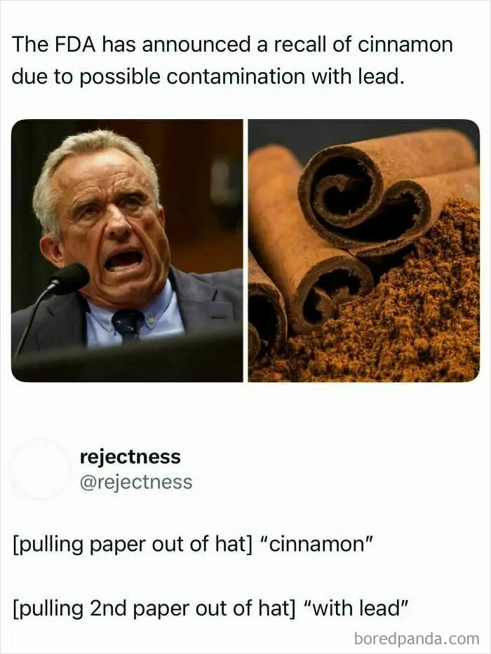 FDA recall announcement for cinnamon due to lead contamination with sarcastic response