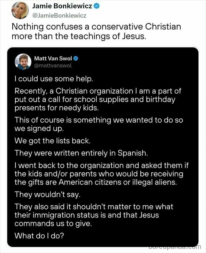 Confused conservative Christian questions teachings of Jesus about giving