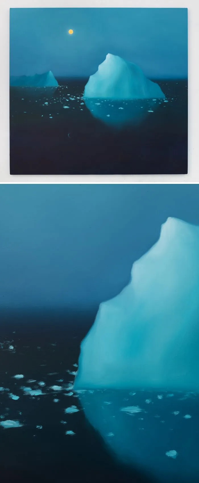 Iceberg under moonlit sky reflecting on ocean in Sarah Lee artwork