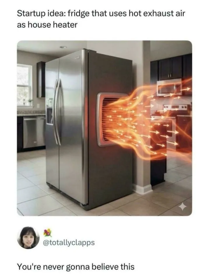 An illustration of a fridge heater demonstrating how a person missed the point of a joke.