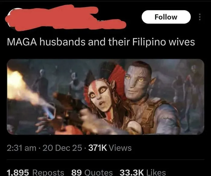 Humorous tweet comparing MAGA husbands to Avatar characters