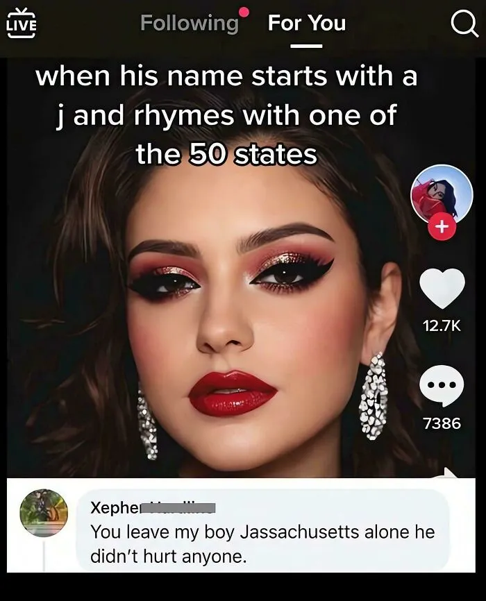 TikTok joke about a name starting with J rhyming with a US state