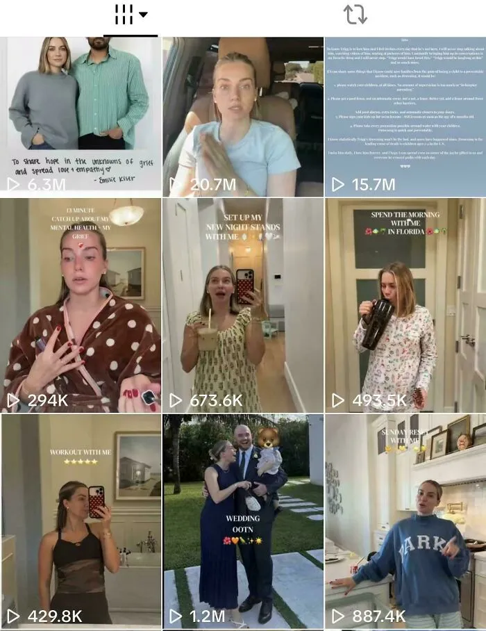 Grid of videos from influencers sharing lifestyle and mental health content