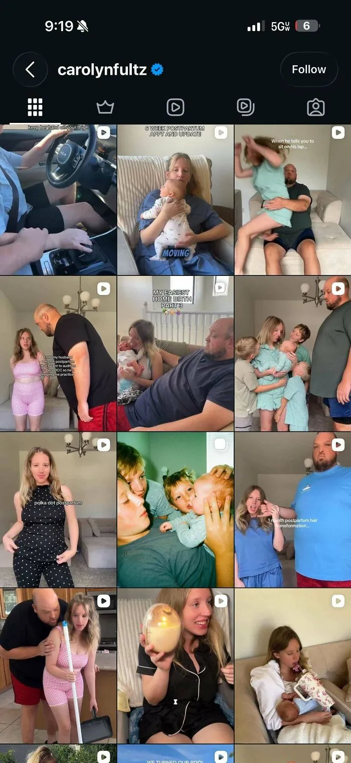 Instagram profile showcasing postpartum and parenting influencer content