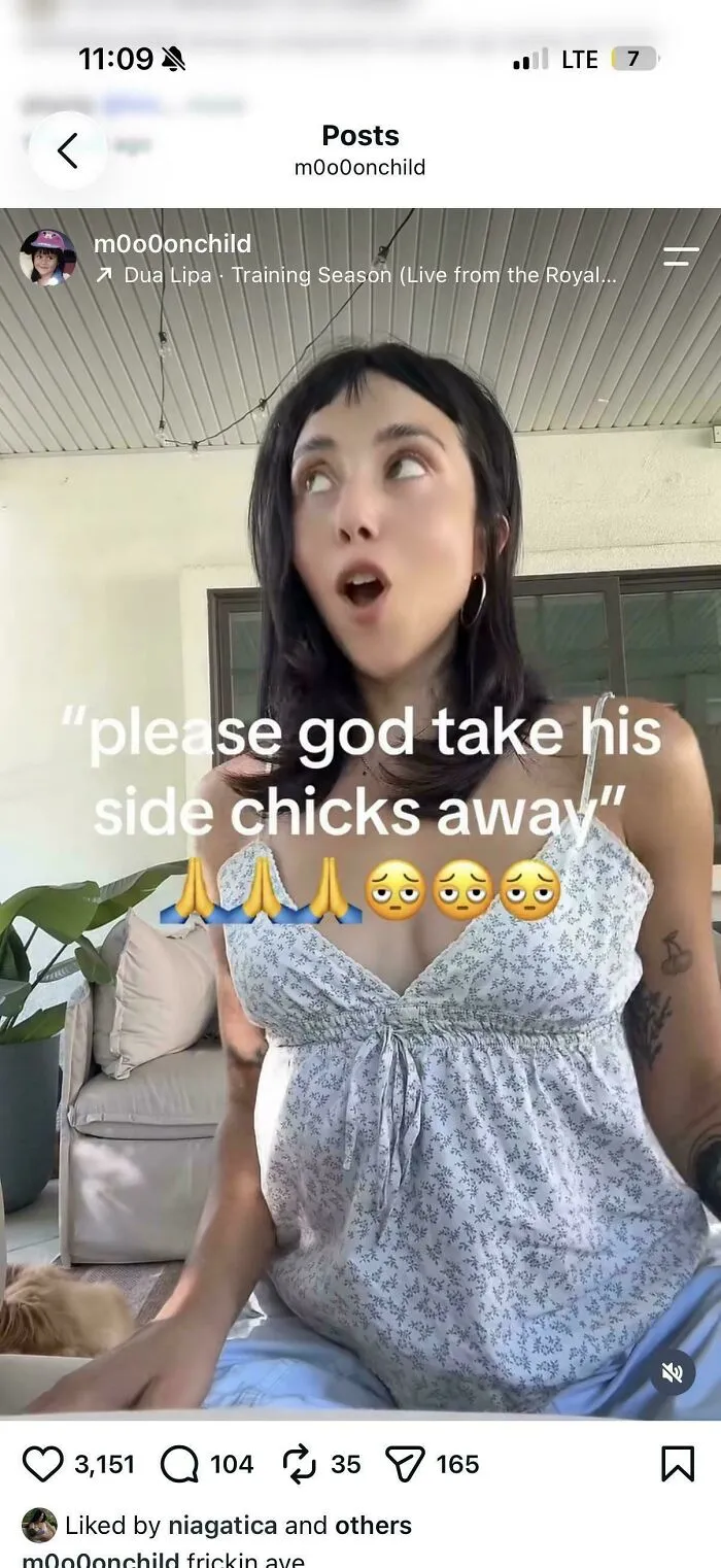 Woman with short dark hair sharing message about side chicks on social media