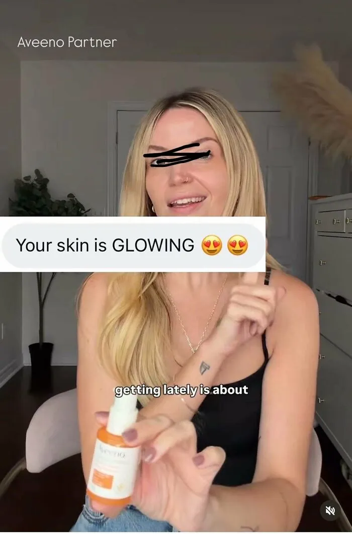 Influencer holding skincare product promoting glowing skin