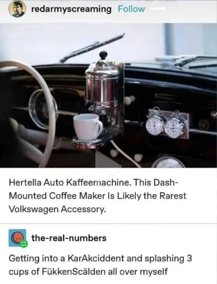 Hertella Auto Kaffemaschine vintage dash-mounted coffee maker rare Volkswagen accessory meme