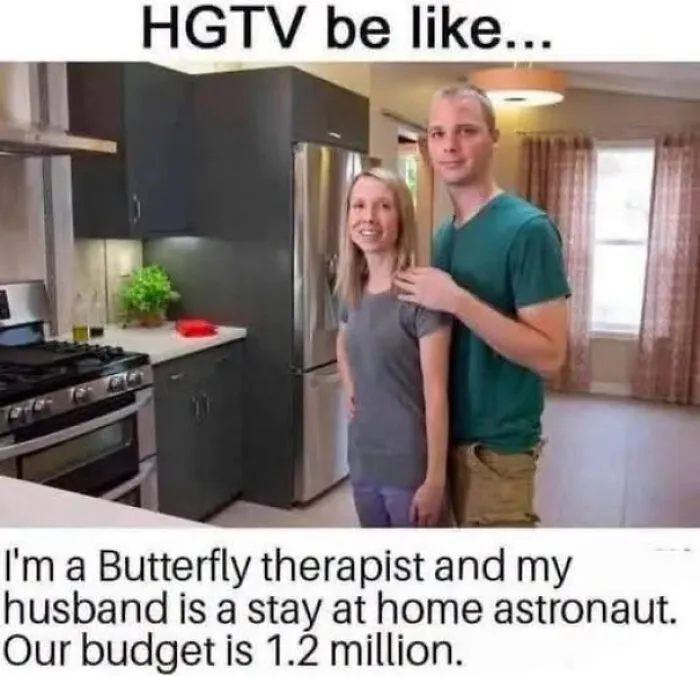 HGTV parody with couple in kitchen for random memes to make you laugh