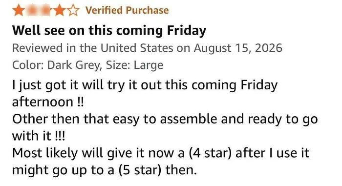 Amazon review planning to test an easy to assemble dark grey product