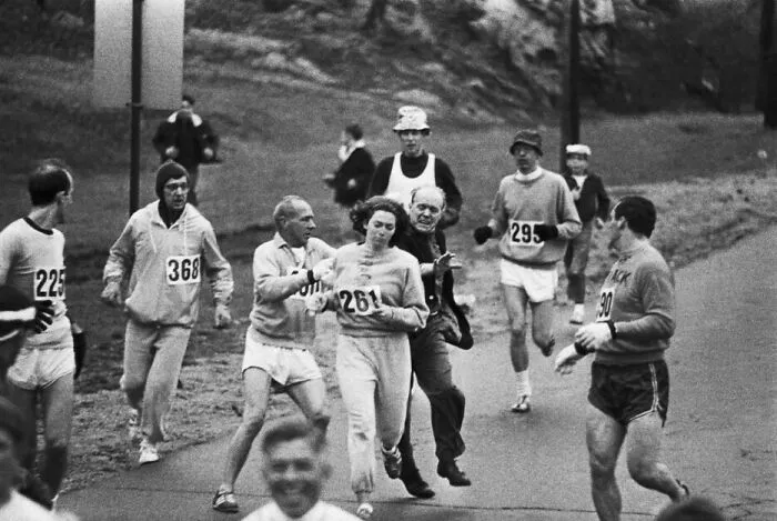 Rare historical photo of runners in vintage marathon race event