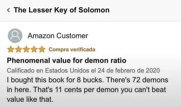 Amazon review praising book value with demon ratio insight