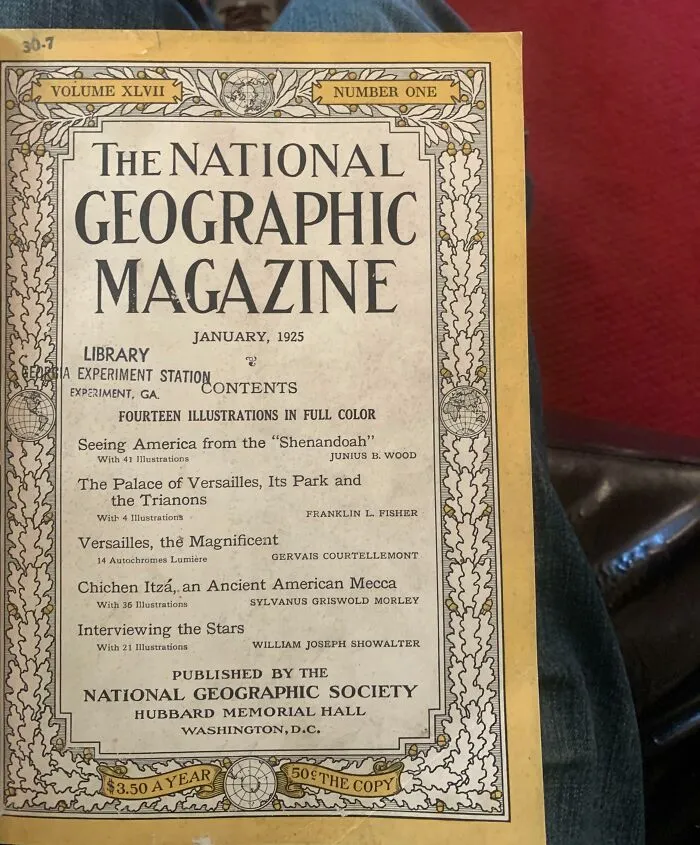 Cover of 1925 National Geographic Magazine with historical content listings