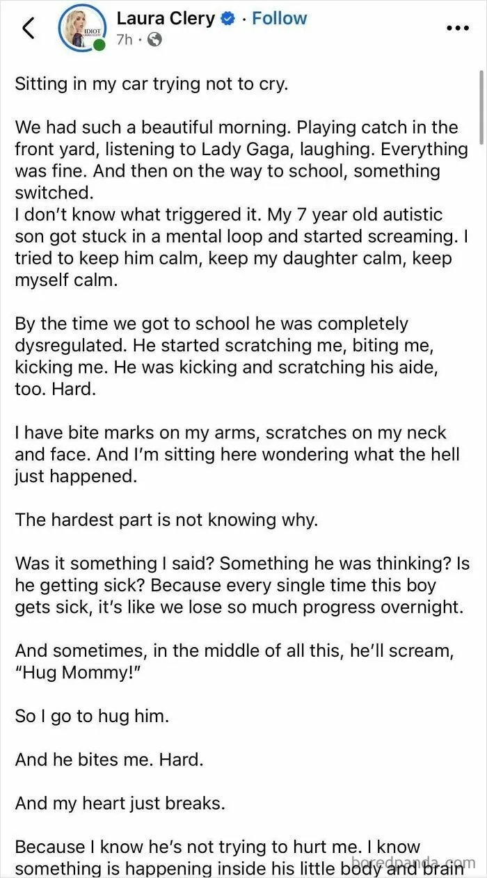 Autistic son dysregulated and aggressive in mother’s car while going to school