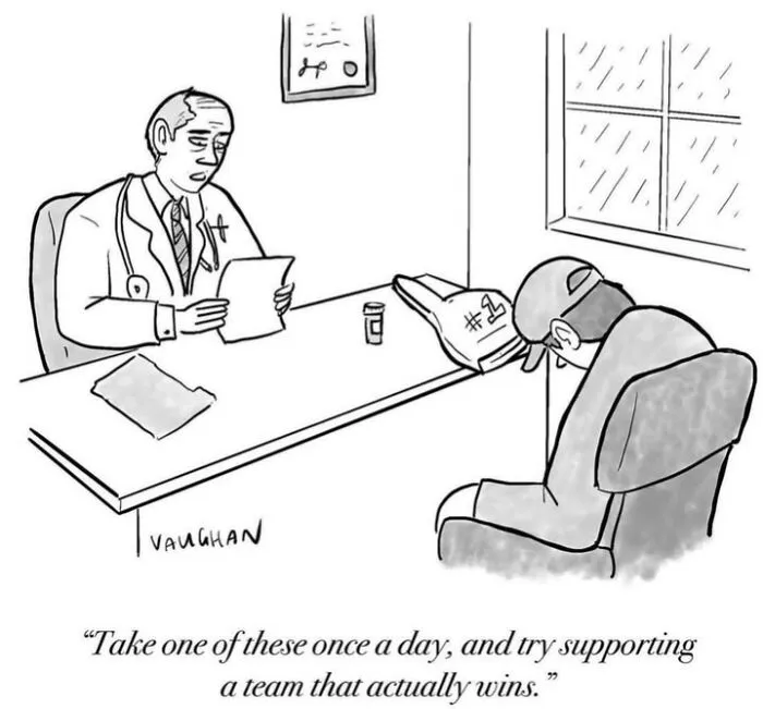 Comic of doctor advising to support a winning team for sports comedy