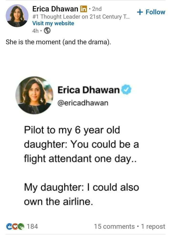 Tone-deaf LinkedIn post about daughter as flight attendant and airline owner