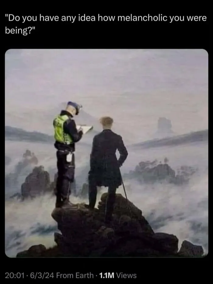 Edited classical painting showing a police officer giving a ticket, fitting weird and funny photos.