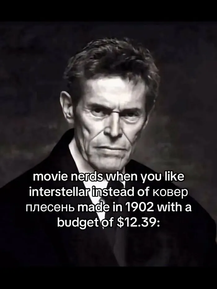 Willem Dafoe stern face meme about movie nerds, included in a compilation of random photos.