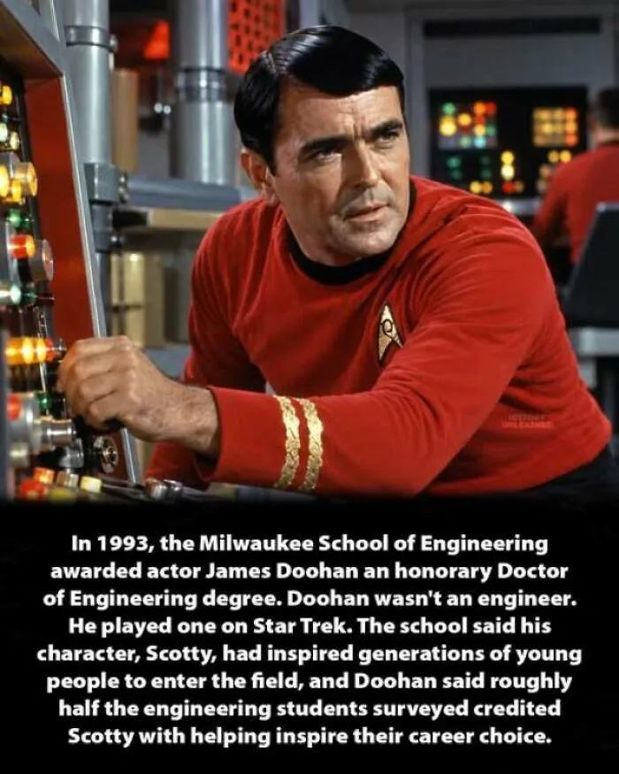 James Doohan as Scotty in Star Trek representing interesting history moments in television